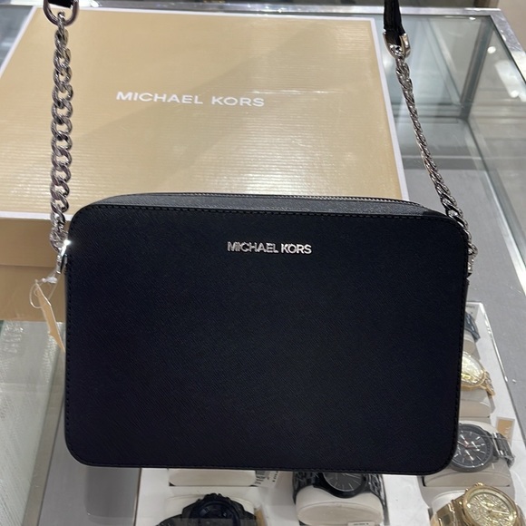 Michael Kors Jet Set Item Large East West Zip Crossbody Leather Black - Picture 3 of 16